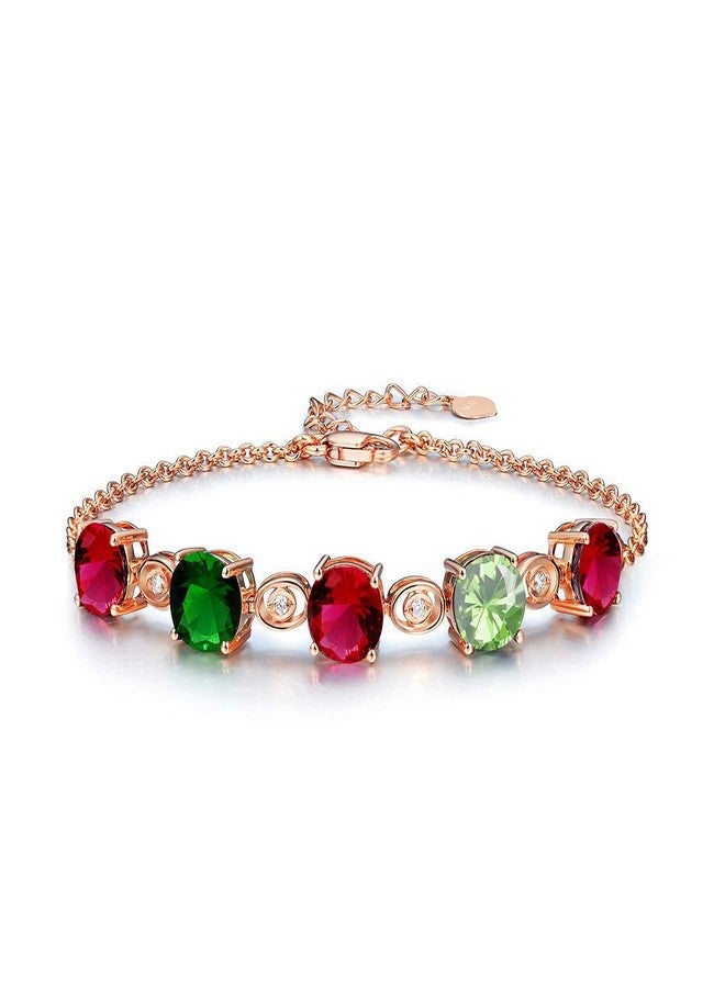 Uloveido Red and Green Created Tourmaline Stone Birthstone Rose Gold Plated Bracelet for Women November Birthday Gift BR007 (Bracelet) - Image 1