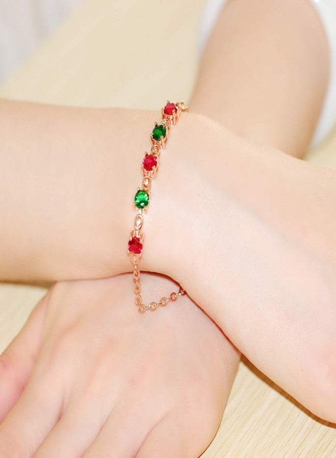 Uloveido Red and Green Created Tourmaline Stone Birthstone Rose Gold Plated Bracelet for Women November Birthday Gift BR007 (Bracelet) - Image 2