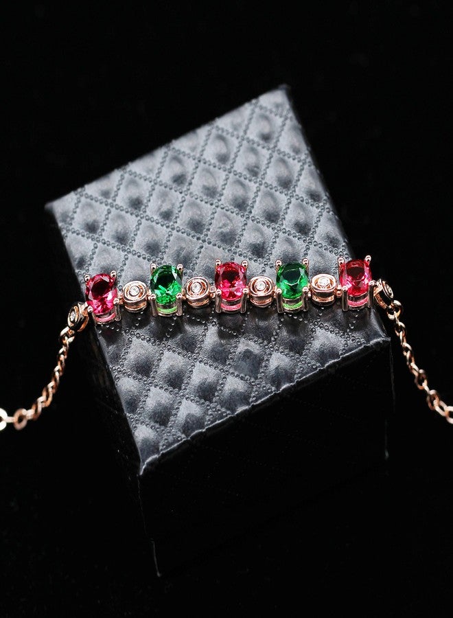 Uloveido Red and Green Created Tourmaline Stone Birthstone Rose Gold Plated Bracelet for Women November Birthday Gift BR007 (Bracelet) - Image 4