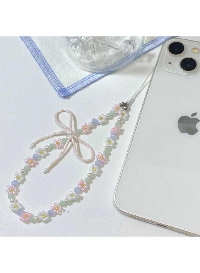 NIBEMINENT Phone Charm/ Chain Strap for Women Girls, Powder Blue Bow Cell Phone Case Lanyard Wrist Strap - Image 1