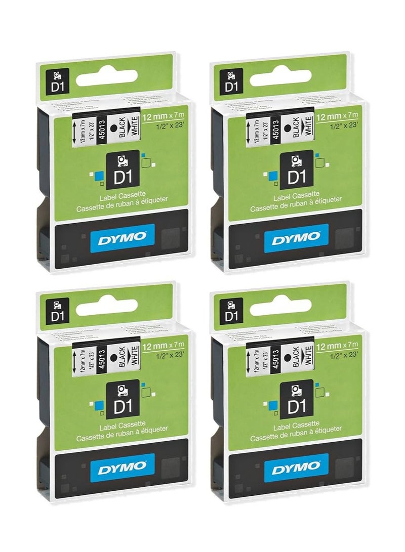 Dymo خرطوشة شريط DYMO 45013 D1 لصانعي الملصقات من Dymo، مصممة خصيصًا لجهاز LabelManager وLabelWriter Duo، 1/2 بوصة × 23 قدم، أسود على أبيض، عبوة من 4 - Image 2