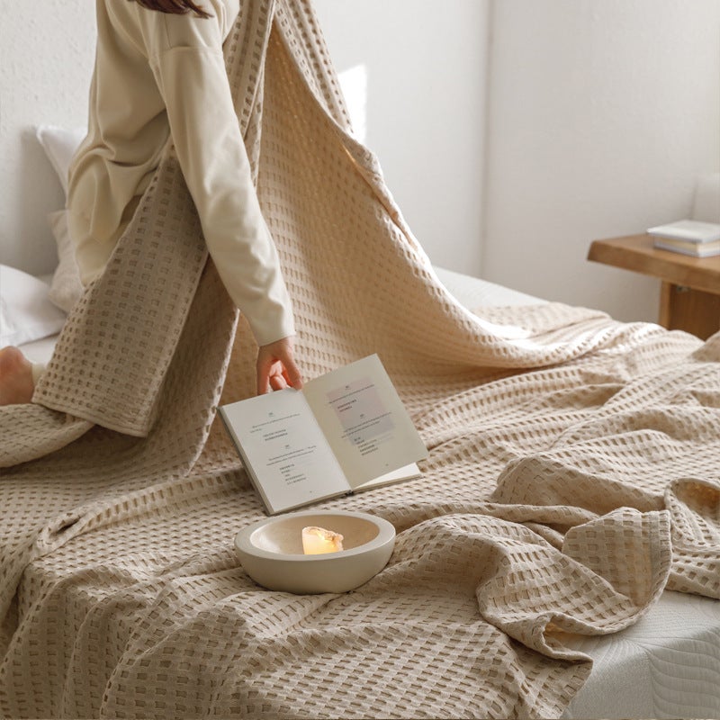 Waffle Cotton Gauze Towel Quilt Air Conditioning Summer Quilt Solid Color Simple Thin Summer Quilt Dormitory Single Double Quilt - Image 5