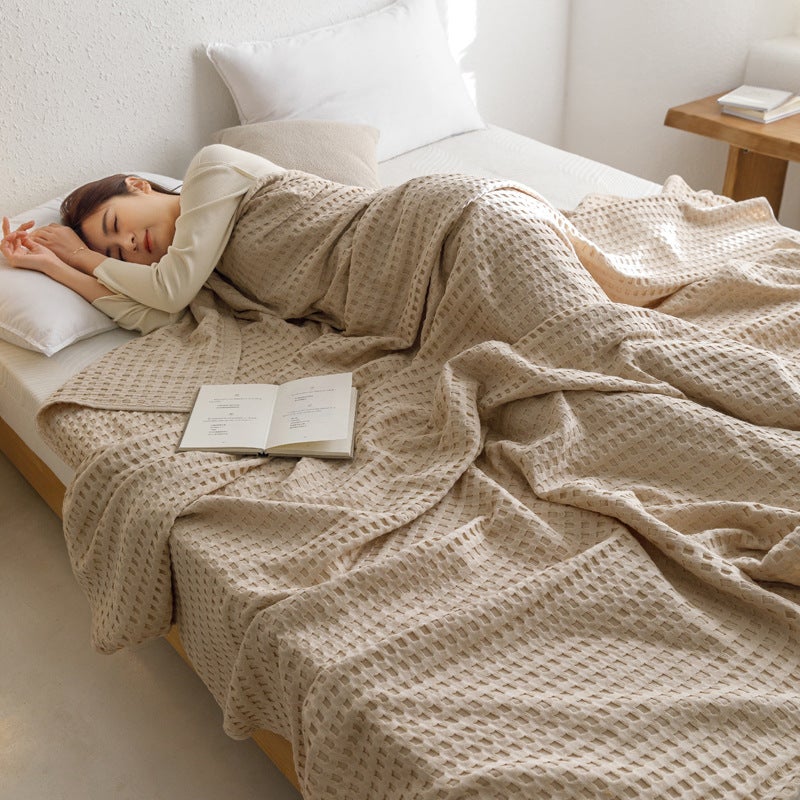 Waffle Cotton Gauze Towel Quilt Air Conditioning Summer Quilt Solid Color Simple Thin Summer Quilt Dormitory Single Double Quilt - Image 2