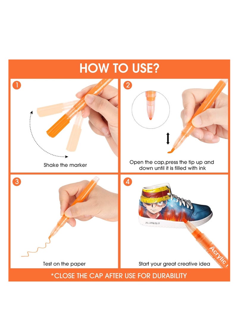 12 Color Acrylic Paint Markers Waterproof Paint Pens for Rock Painting Graffiti Stone Ceramic Glass Wood Fabric Canvas Porcelain Metal Water Based Quick Dry Non-Toxic 2mm - Image 4