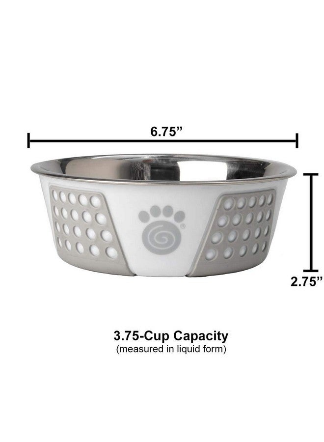 PetRageous 13095 Fiji Stainless Steel Non-Slip Dishwasher-Safe Dog Bowl 3.75-Cup Capacity 6.75-inch Diameter 2.5-inch Tall for Medium and Large Dogs, White and Grey - Image 2