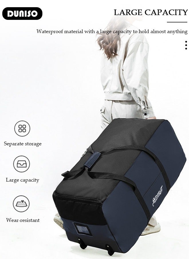 DUNISO Rolling Duffel Bag with Wheels, Collapsible Rolling Duffel Bag with Telescoping Handle, Large Capacity Waterproof Carry On Bag,Multiple Compartments Duffle Bag Trolley with Lacing for Moving, Camping, Travel, Hiking, School - Image 3