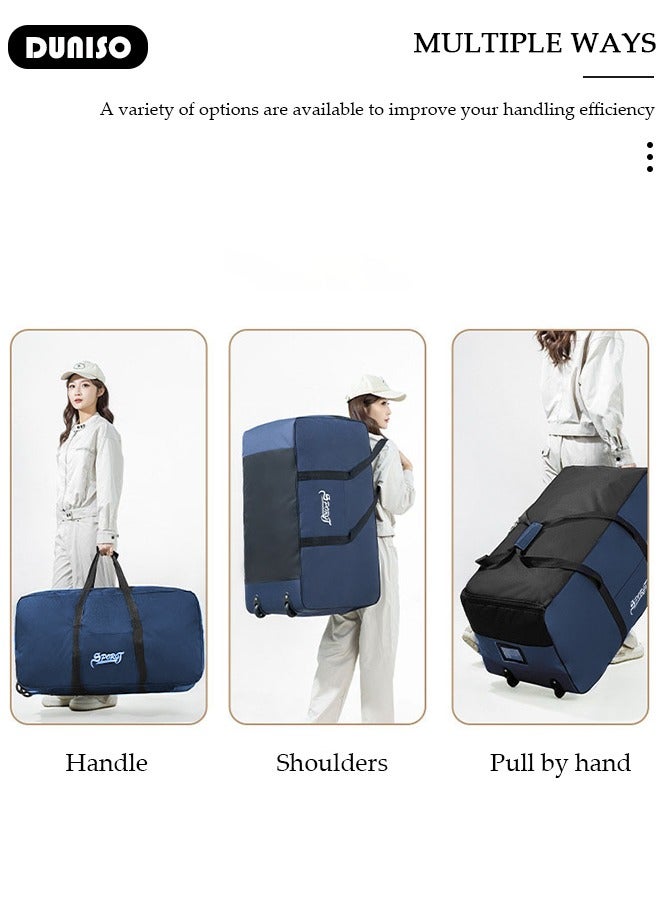 DUNISO Rolling Duffel Bag with Wheels, Collapsible Rolling Duffel Bag with Telescoping Handle, Large Capacity Waterproof Carry On Bag,Multiple Compartments Duffle Bag Trolley with Lacing for Moving, Camping, Travel, Hiking, School - Image 4