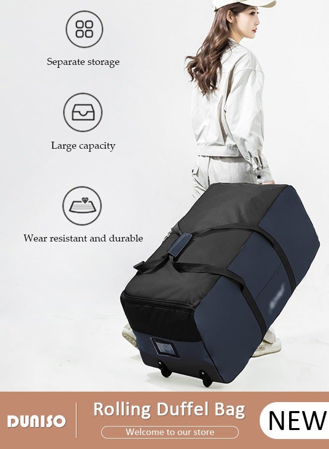 DUNISO Rolling Duffel Bag with Wheels, Collapsible Rolling Duffel Bag with Telescoping Handle, Large Capacity Waterproof Carry On Bag,Multiple Compartments Duffle Bag Trolley with Lacing for Moving, Camping, Travel, Hiking, School - Image 1