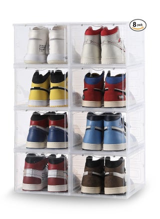 COOLBABY Shoe Storage Box,Set of 8,Shoe Box Clear Plastic Stackable,Drop Front Shoe Box with Lids,Shoe Organizer and Shoe Containers For Men/Women,Easy Assembly（Transparent） - pzsku/ZB68D8B6E7DDA3D34D37DZ/45/_/1657162387/e1465bbd-02c7-45a6-af3d-46995b6727ab