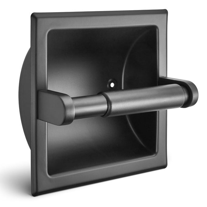 RECESSED TOILET PAPER HOLDER MATTE BLACK STAINLESS STEEL TOILET PAPER ROLL HOLDER TISSUE HOLDER MODERN TISSUE ROLL DISPENSER 6 X 6 SQUARE JUMBO MEGA ROLL HOLDER REAR MOUNTING BRACKET INCLUDED