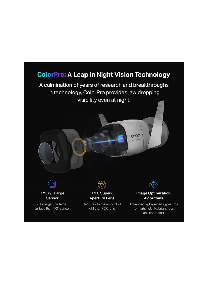 Tapo TP-Link ColorPro Wi-Fi Outdoor Camera | Plug-in | Daylight Clarity at Night | 2K QHD | Person/Pet/Vehicle Detection | Local/Cloud Storage | 127° FOV | Built-in Siren C325WB - Image 3