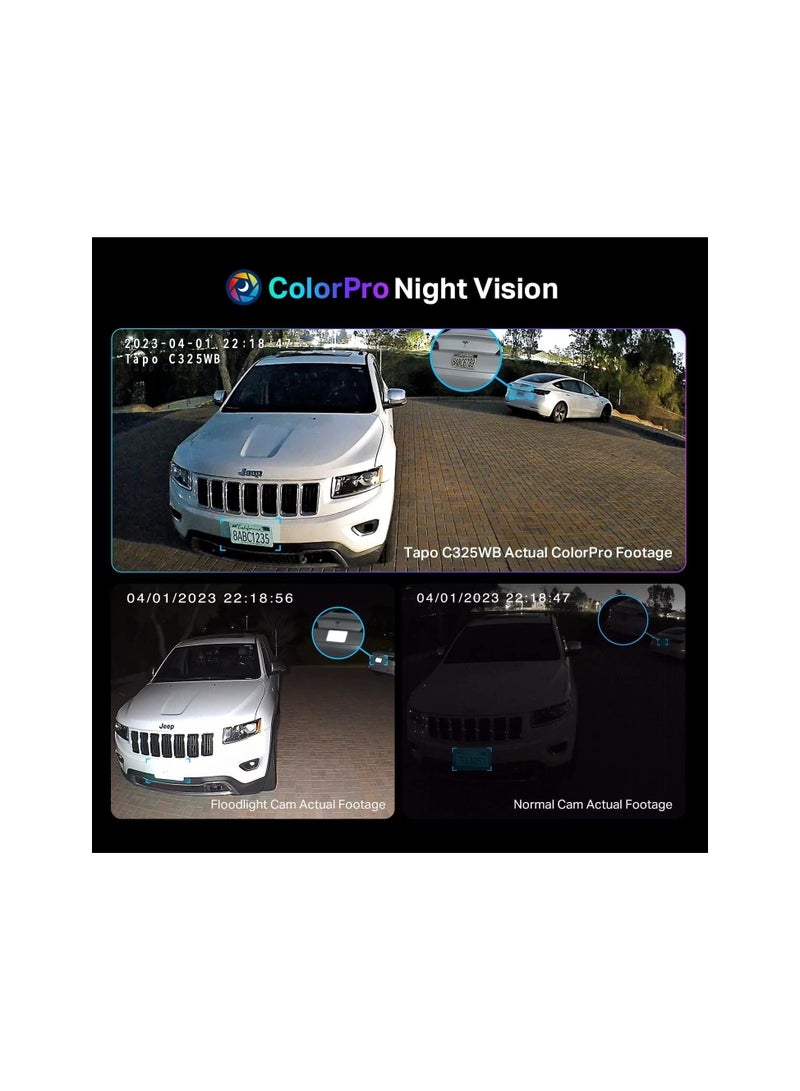 Tapo TP-Link ColorPro Wi-Fi Outdoor Camera | Plug-in | Daylight Clarity at Night | 2K QHD | Person/Pet/Vehicle Detection | Local/Cloud Storage | 127° FOV | Built-in Siren C325WB - Image 4