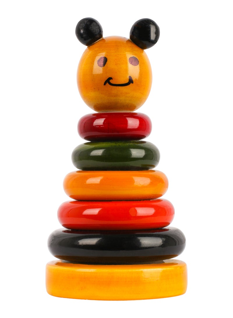 أولينو لعبة حلقات الجوكر الخشبية العاجية للأطفال بعمر سنة فما فوق مع 5 حلقات تعزز التنسيق بين اليد والعين والمهارات الحركية الدقيقة - Image 1