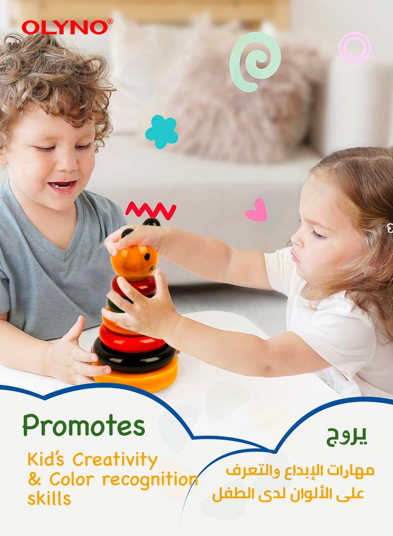 أولينو لعبة حلقات الجوكر الخشبية العاجية للأطفال بعمر سنة فما فوق مع 5 حلقات تعزز التنسيق بين اليد والعين والمهارات الحركية الدقيقة - Image 5