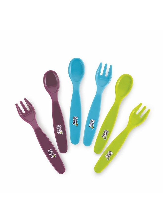 Beebaby Easigrip Self Feeding Plastic Spoons And Forks Set. Suitable For Training Toddlers. Cutlery For 6 Months + Babies. Pack Of 3. (Blue Green And Violet). Made Of Food Grade 100% Bpa Free. - Image 2