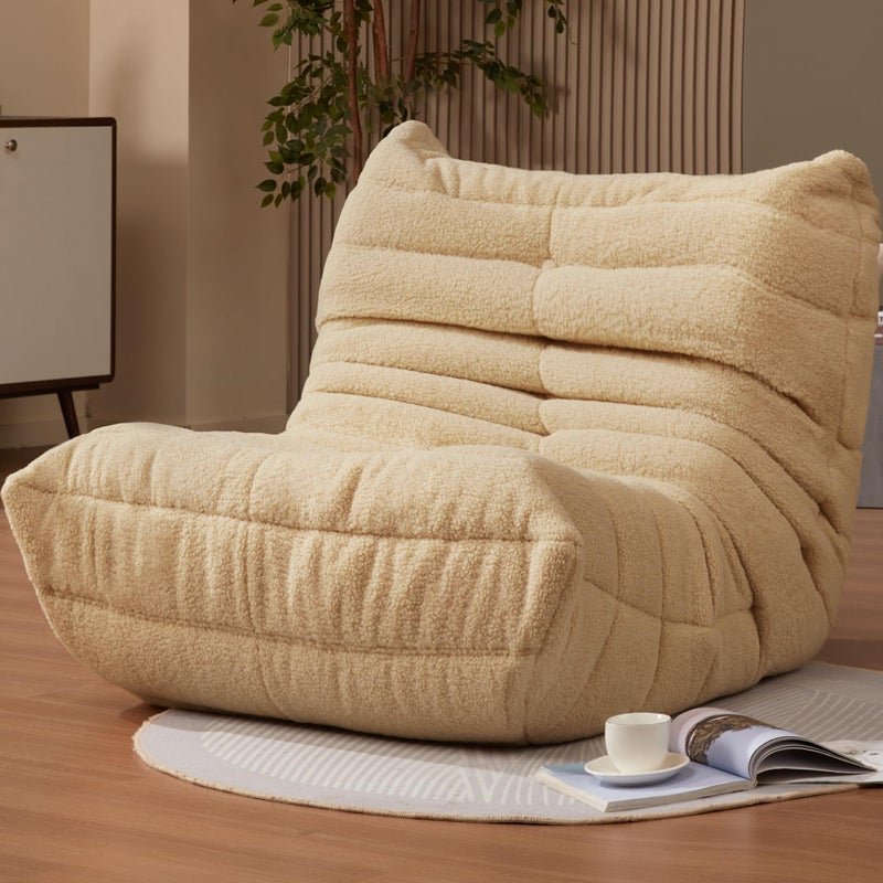 Hobestluk Bean Bag Chairs for Adults Giant Bean Bag Chair Memory Foam BeanBag Chair Bean Bag Sofa with Filler Faux Fur Fireside Beanbags Lazy Sofa for Living Room Bedroom Office (Khaki Teddy, Single) - Image 1