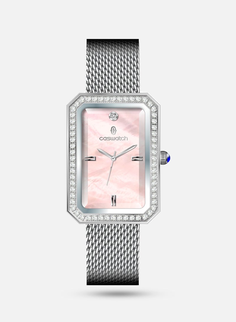 Practical women's watch, silver-colored steel, with a banknote dial