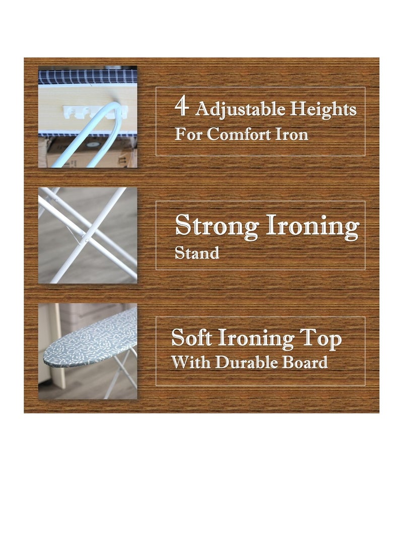 Clean and Care Clean and Care Ironing Board Size A 110cm x 30cm Strong Board 4 Adjustable Heights Iron Durable Stand High Quality Cushion Foldable Space saving Black Checked  - Image 2
