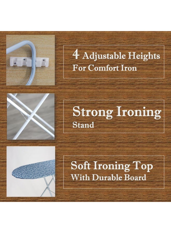 Clean and Care Ironing Board Size A 110cm x 30cm Strong Board 4 Adjustable Heights Iron Durable Stand High Quality Cushion Foldable Space saving - Image 3