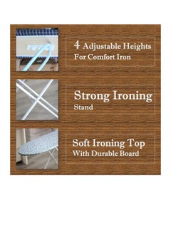 Clean and Care Clean and Care Ironing Board Size A 110cm x 30cm Strong Board 4 Adjustable Heights Iron Durable Stand High Quality Cushion Foldable Space saving Black Checked  - Image 2