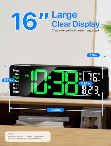 MASHI Digital Wall Clock 16 Large Display Digital Clock with Remote Control AutoDimming Wall Clock with Night Light DST Date WeekTemp for Living Room Bedroom Decor Gift for Elderly - Image 3