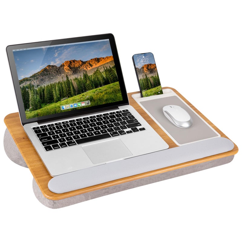 LAPGEAR Home Office Pro Lap Desk with Wrist Rest Mouse Pad and Phone Holder Oak Woodgrain Fits up to 156 Inch Laptops Style No 91599