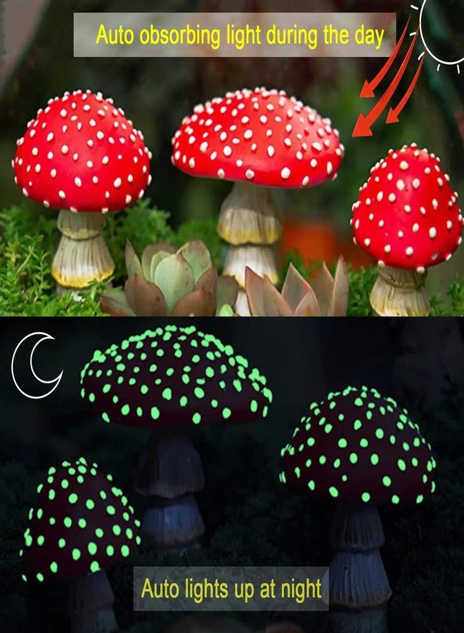 OwMell Glow in The Dark Mushroom, Set of 3 Mushroom Decor Decorations for Garden Yard, Mushroom Tree Decorations Outdoor, Mushroom Statue Figurines, Fairy Garden Decor Accessories - Garden Stakes - Image 2