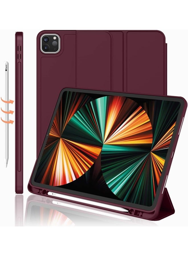ELTRAZONE Wine Red iPad Pro 11-Inch Case (2022/2021) - Smart Trifold Stand with Pencil Holder, Soft TPU Back, and Auto Wake/Sleep Support - Image 1