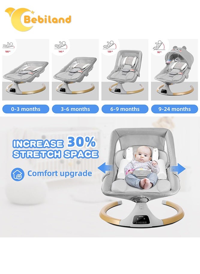 Bebiland - Bear Shape Baby Swing with Detachable Dinner Plate, 3-in-1 Electric Rocking Chair with Remote Control, 4 Gears Sway Time, Bluetooth Support Baby Bouncer for 0-24 Months Toddler Infant (Grey) - Image 1