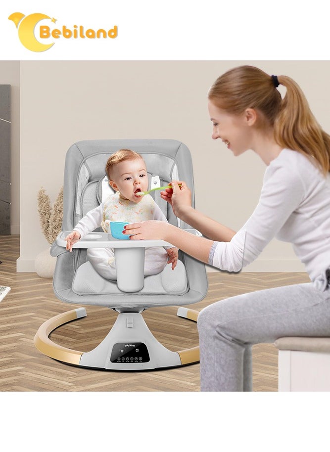 Bebiland - Bear Shape Baby Swing with Detachable Dinner Plate, 3-in-1 Electric Rocking Chair with Remote Control, 4 Gears Sway Time, Bluetooth Support Baby Bouncer for 0-24 Months Toddler Infant (Grey) - Image 1