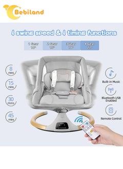 Bebiland Bear Shape Baby Swing with Detachable Dinner Plate, 3-in-1 Electric Rocking Chair with Remote Control, 4 Gears Sway Time, Bluetooth Support Baby Bouncer for 0-24 Months Toddler Infant (Grey)  - Image 3