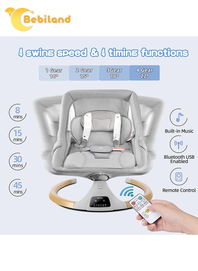 Bebiland - Bear Shape Baby Swing with Detachable Dinner Plate, 3-in-1 Electric Rocking Chair with Remote Control, 4 Gears Sway Time, Bluetooth Support Baby Bouncer for 0-24 Months Toddler Infant (Grey) - Image 1