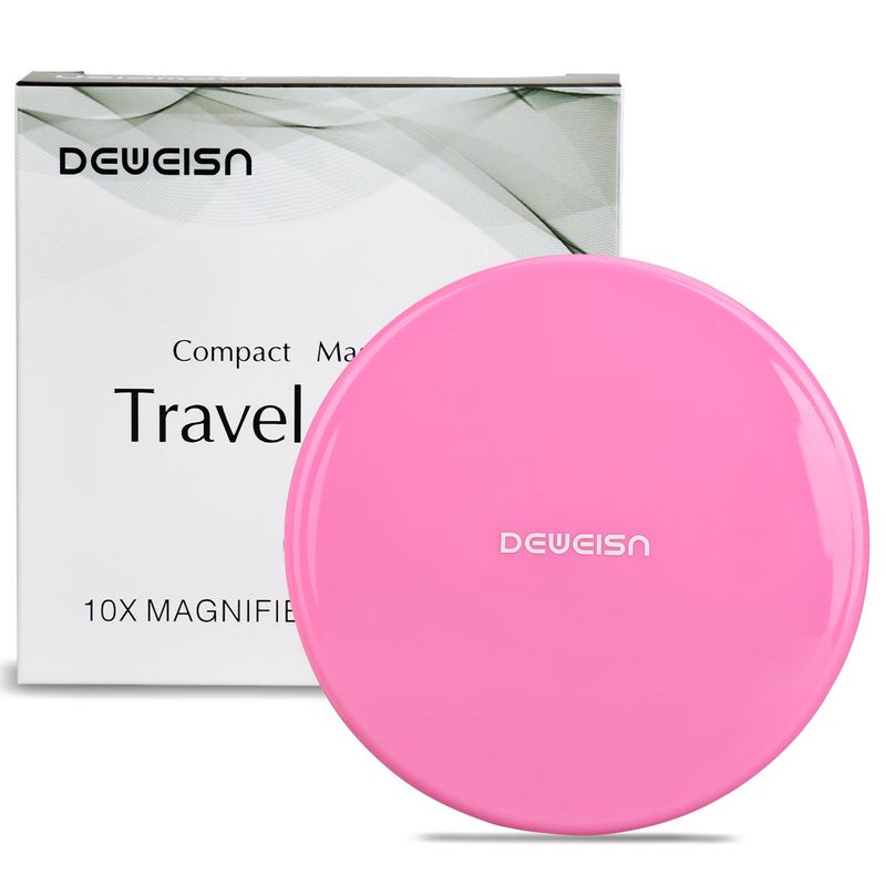 DeWEISN deweisn Magnifying Compact Cosmetic Mirror Elegant Compact Pocket Makeup Mirror Handheld Travel Makeup Mirror with Powerful 10x Magnification and 1x True View Mirror for Travel or Your Purse 