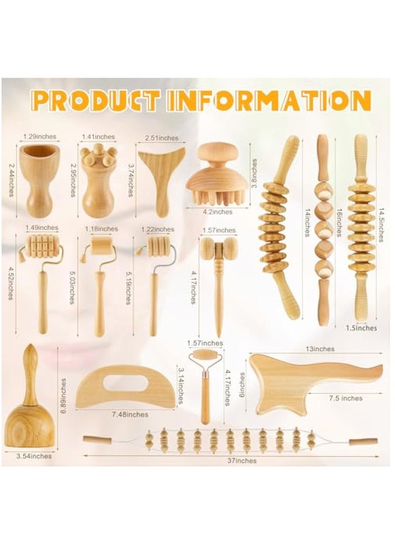 Hihonor 16 Pcs Wood Therapy Massage Tools Set Maderoterapia Kit Therapy Tools for Body Muscle Pain Relief Wooden Body Face Sculpting Tools Wood Roller Massager, Fascia Massage  - Image 2
