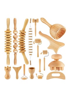 Hihonor 16 Pcs Wood Therapy Massage Tools Set Maderoterapia Kit Therapy Tools for Body Muscle Pain Relief Wooden Body Face Sculpting Tools Wood Roller Massager, Fascia Massage  - Image 1