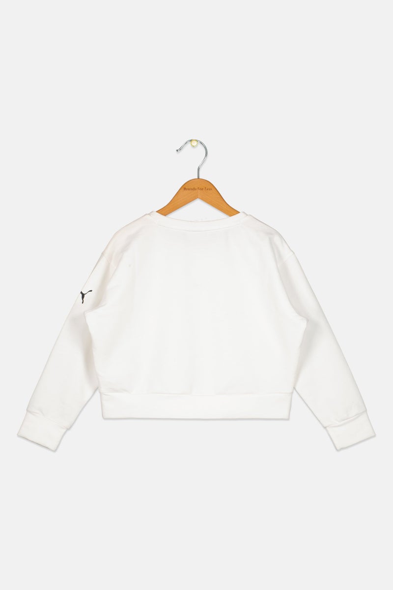 PUMA Kids Boy Brand Logo Long Sleeve Outdoor Sweatshirt, White - Image 3