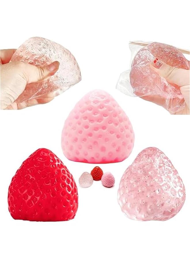 Handmade Jumbo Clear Strawberry Squishy Toys - 3 Pack Extra Large Stress Relief Squeeze Toys for Anxiety Relief, Sensory Play  Collectibles - Image 1