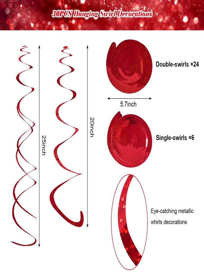 Fumwase 30PCS Hanging Swirl Party Decorations Shinny Foil Plastic Party Streamer for Ceiling Ornament Set for Home School Birthday Wedding Halloween Decorations (Red) - Image 2