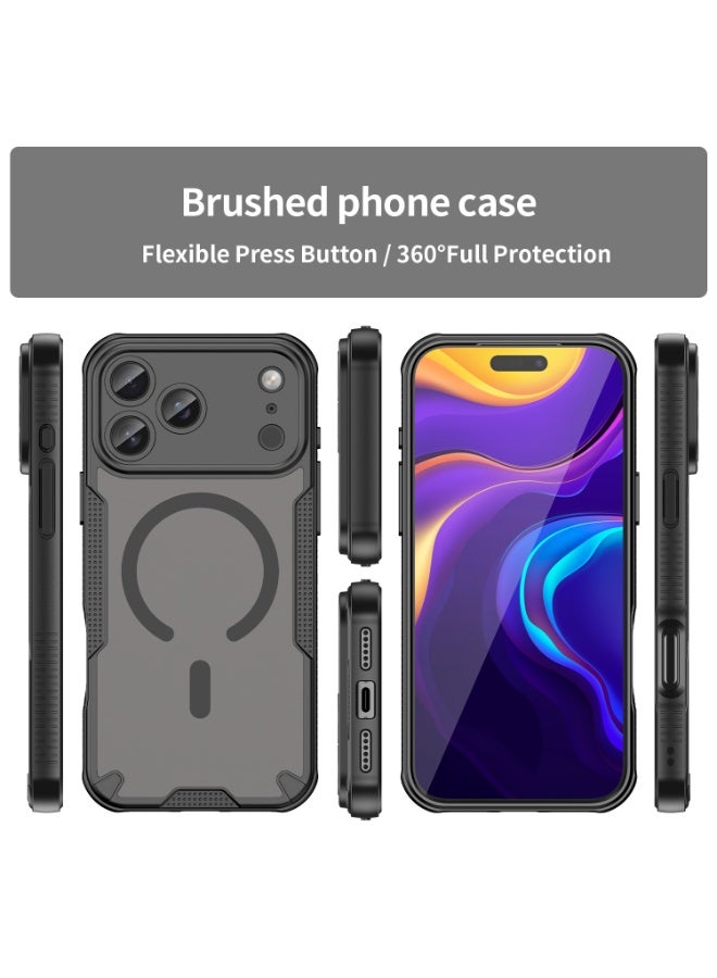 SanHu for iPhone 17 Pro Max Case Cover, Armor of Brushed Comfortable Oil Waterproof TPU+PC Soft Semi-translucentmatte Feel Cell Phone Protective Case for iPhone 17 Pro Max, Black - Image 2