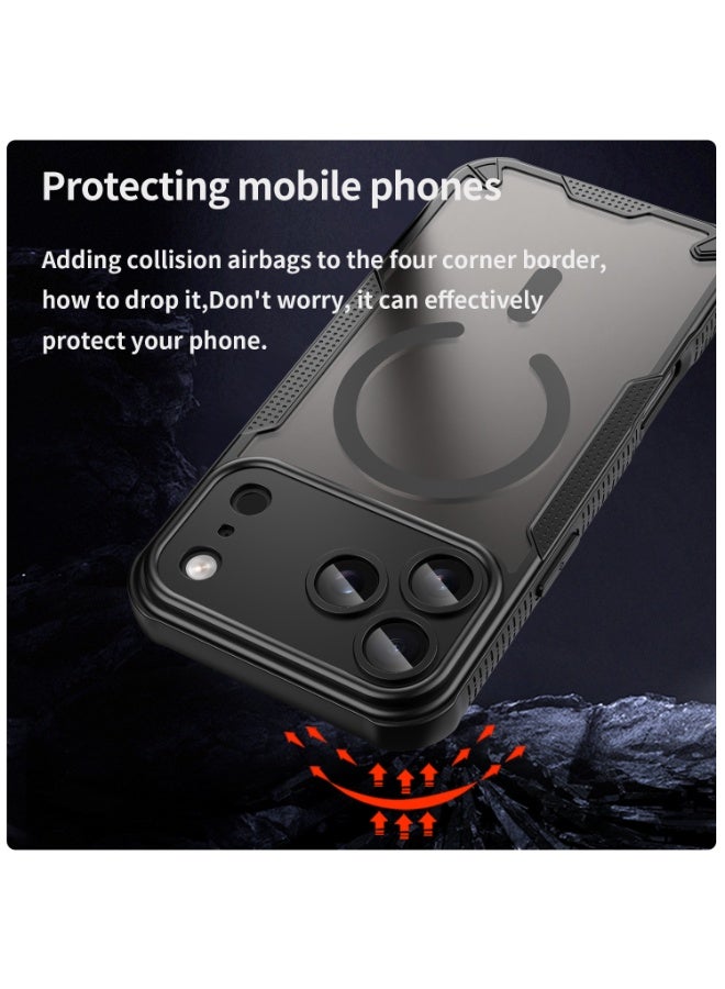 SanHu for iPhone 17 Pro Max Case Cover, Armor of Brushed Comfortable Oil Waterproof TPU+PC Soft Semi-translucentmatte Feel Cell Phone Protective Case for iPhone 17 Pro Max, Black - Image 3