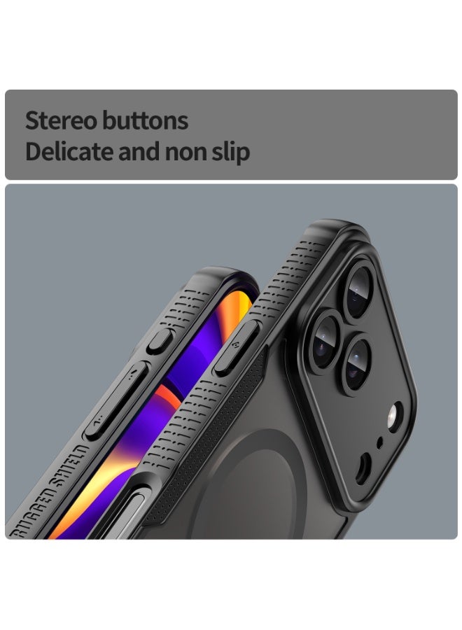 SanHu for iPhone 17 Pro Max Case Cover, Armor of Brushed Comfortable Oil Waterproof TPU+PC Soft Semi-translucentmatte Feel Cell Phone Protective Case for iPhone 17 Pro Max, Black - Image 4