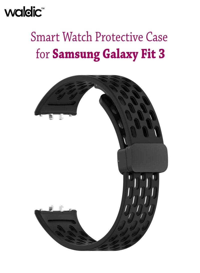 Waldic Soft Silicone Sport Watch Band with Magnetic Buckle Fits Samsung Galaxy Fit 3 | Compatible for Samsung Galaxy Fit 3 Watch Band | Silicone Magnetic Breathable Quick Release Watch Strap Accessories for Samsung Galaxy Fit 3 - Black - Image 1