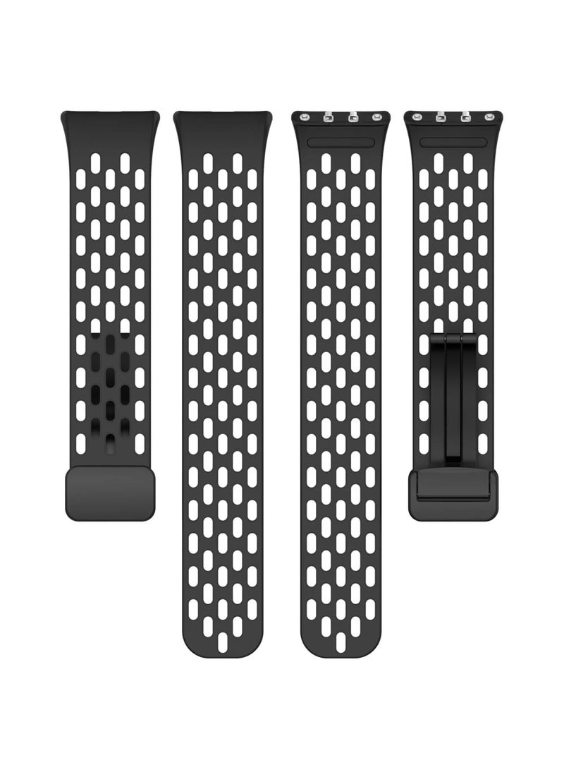 Waldic Soft Silicone Sport Watch Band with Magnetic Buckle Fits Samsung Galaxy Fit 3 | Compatible for Samsung Galaxy Fit 3 Watch Band | Silicone Magnetic Breathable Quick Release Watch Strap Accessories for Samsung Galaxy Fit 3 - Black - Image 2