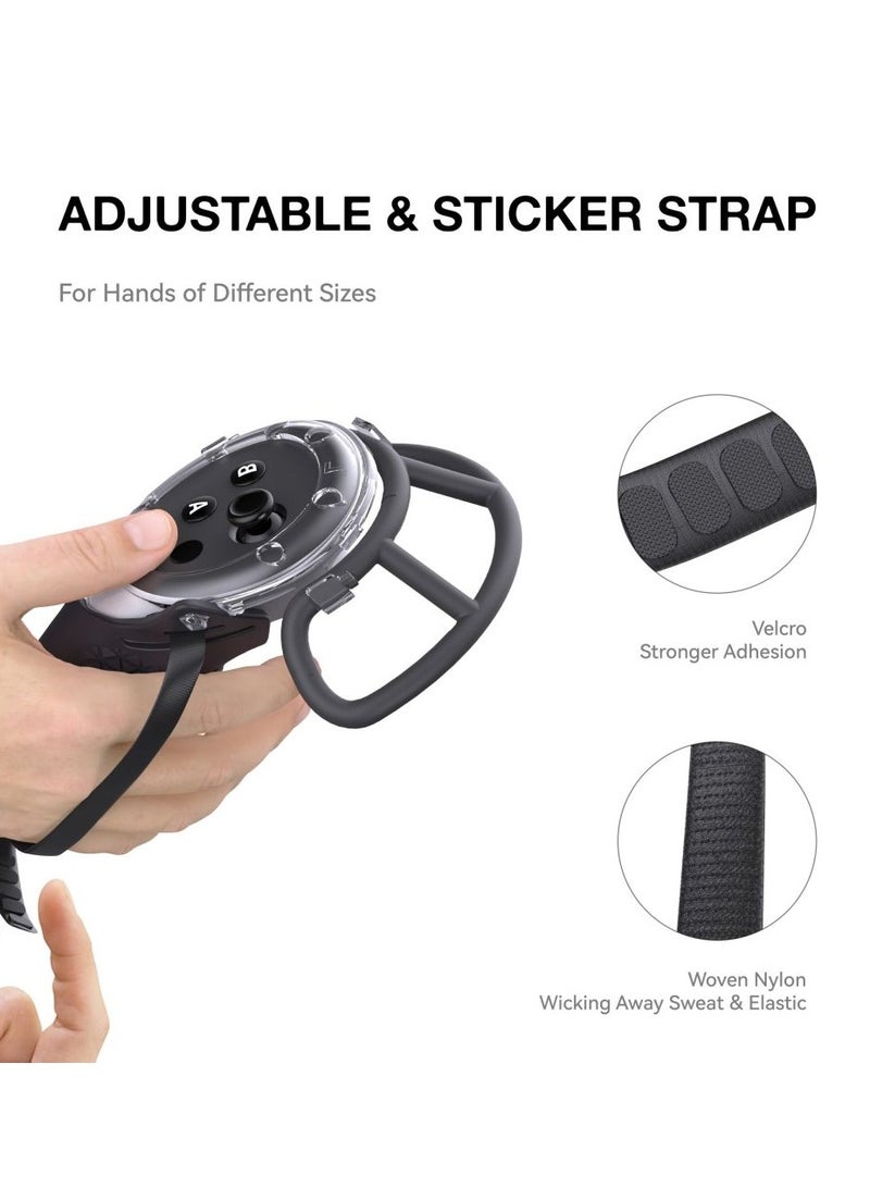VR Controller Grips Cover for Meta Quest 3 Accessories, TPU Controller Protector with Adjustable Straps with Controller Hand Straps and 2pcs Joystick Cover for Meta Quest 3 Accessories (Black) - Image 3