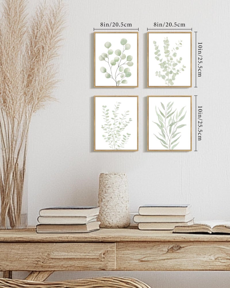 Drsoum Botanical Plant Framed Wall Art Boho Wall Decor for Bathroom Sage Green Eucalyptus Leaf Prints Minimalist Aesthetic Ready to Hang Set of 4, 8x10 in (Natural Framed) - Image 3