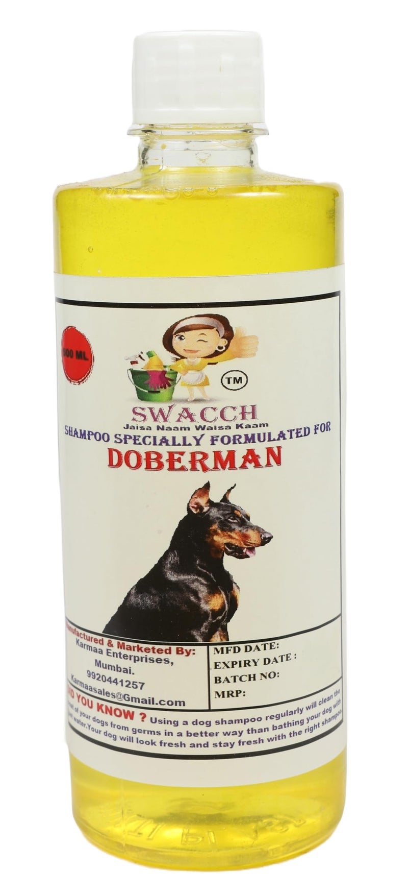 Swacch Shampoo Specially Formulated for Doberman (500ml) Lemon - Image 1