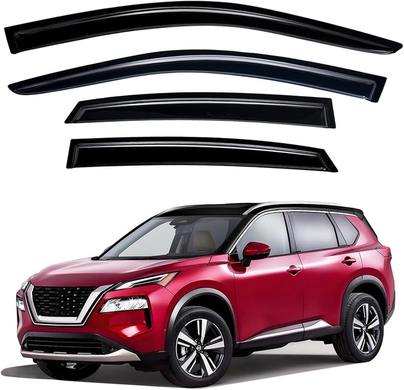 Lightronic WV94902 Tape-on Side Window Visor Deflector Rain Guard, Dark Smoke, 4 PCS Set for 2021-2022 Nissan Rogue - Image 1