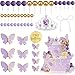 Knana 48PCS Purple Butterfly Cake Topper Set Purple Balls Crown Butterfly Pearl Bow Gold Birthday Topper NonEdible Cake Decorations for Wedding Baby Shower Birthday Parties - Image 3