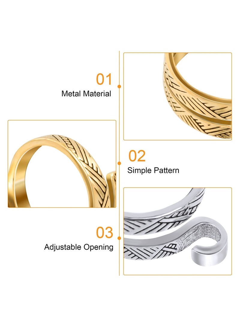 NIBEMINENT 4 Pack Knitting Crochet Loop Ring for Fingers, Adjustable Tension Ring, Metal Open Yarn Guide Finger Holders, Thimbles Crochet- 2 Gold & Silver - Image 3