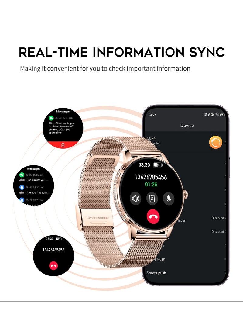 G-TAB GLR4 Women’s Smart watch AMOLED Screen Bluetooth Calling smartwatches NFC Fitness Tracker Health Monitoring Notification Alerts Waterproof Ladies Smart Watch Smartwatch for Girls-Rose Gold - Image 4